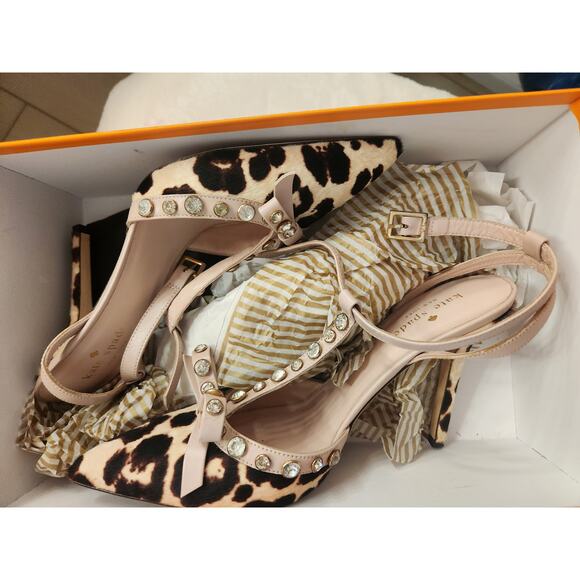 Kate Spade Lydia Calf Hair & Leather Jeweled Pointed Bow Heels Women Shoes 7.5 - Picture 1 of 6